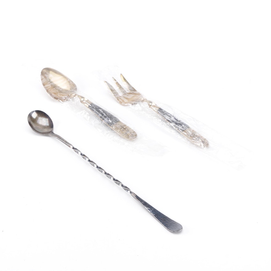 Joseph Heinrichs Silver-Plated Bar Spoon with Brass-Toned Utensils