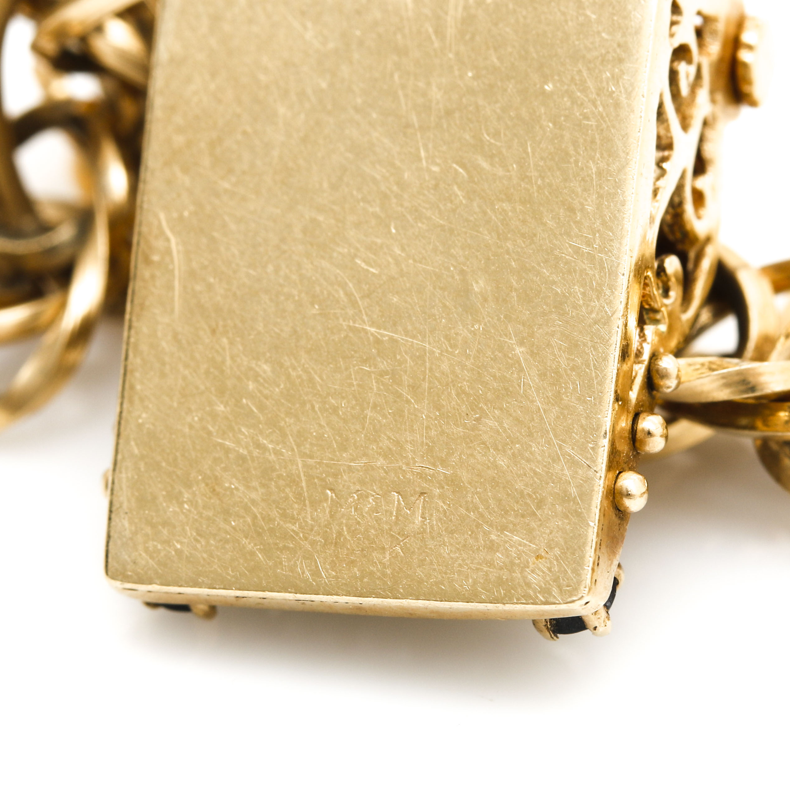 14K Yellow Gold Charm Bracelet With Cultured Pearl, Rubies and Sapphires