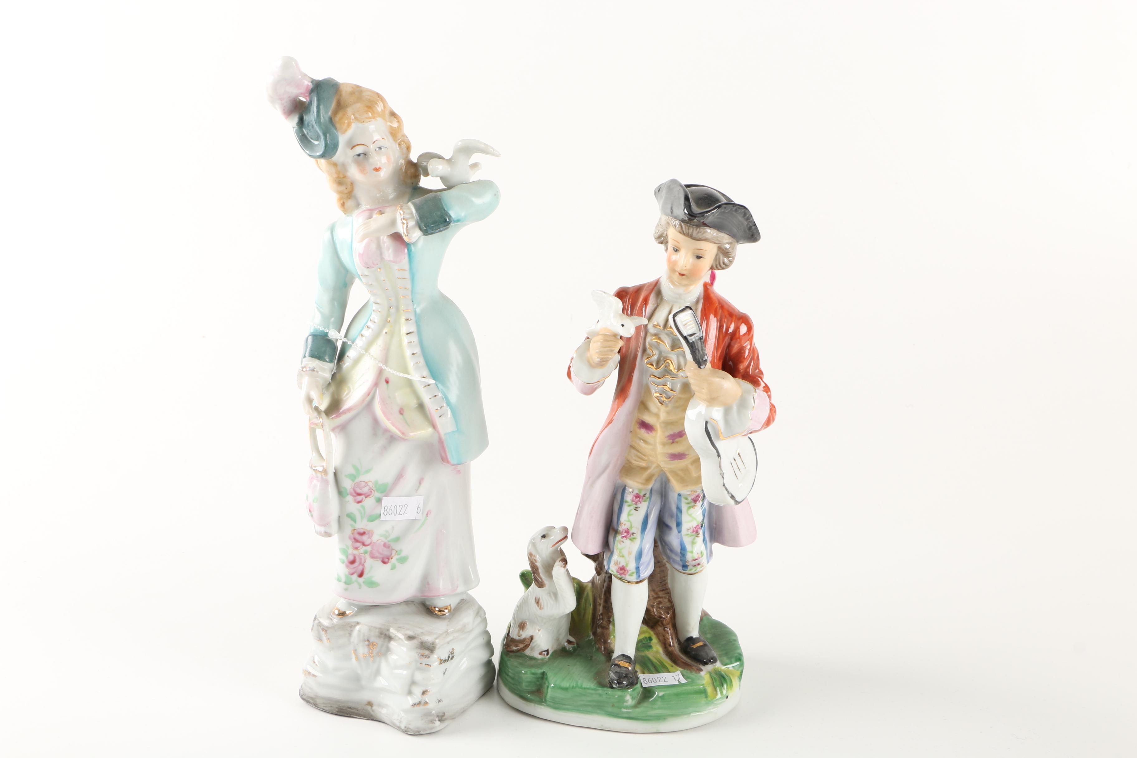 Vintage Colonial Inspired Ceramic Figurines Including Ucagco
