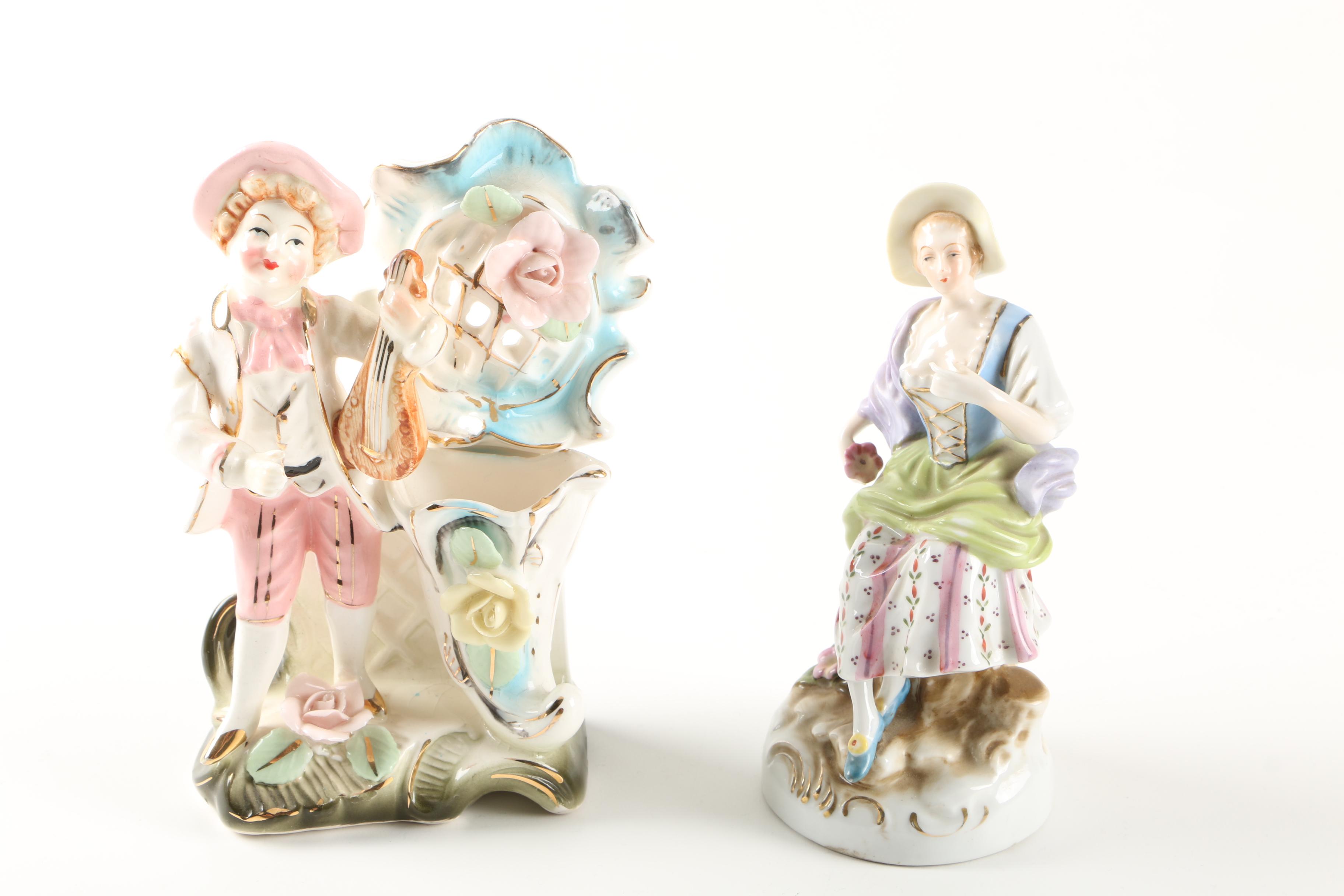 Vintage Colonial Inspired Ceramic Figurines Including Ucagco