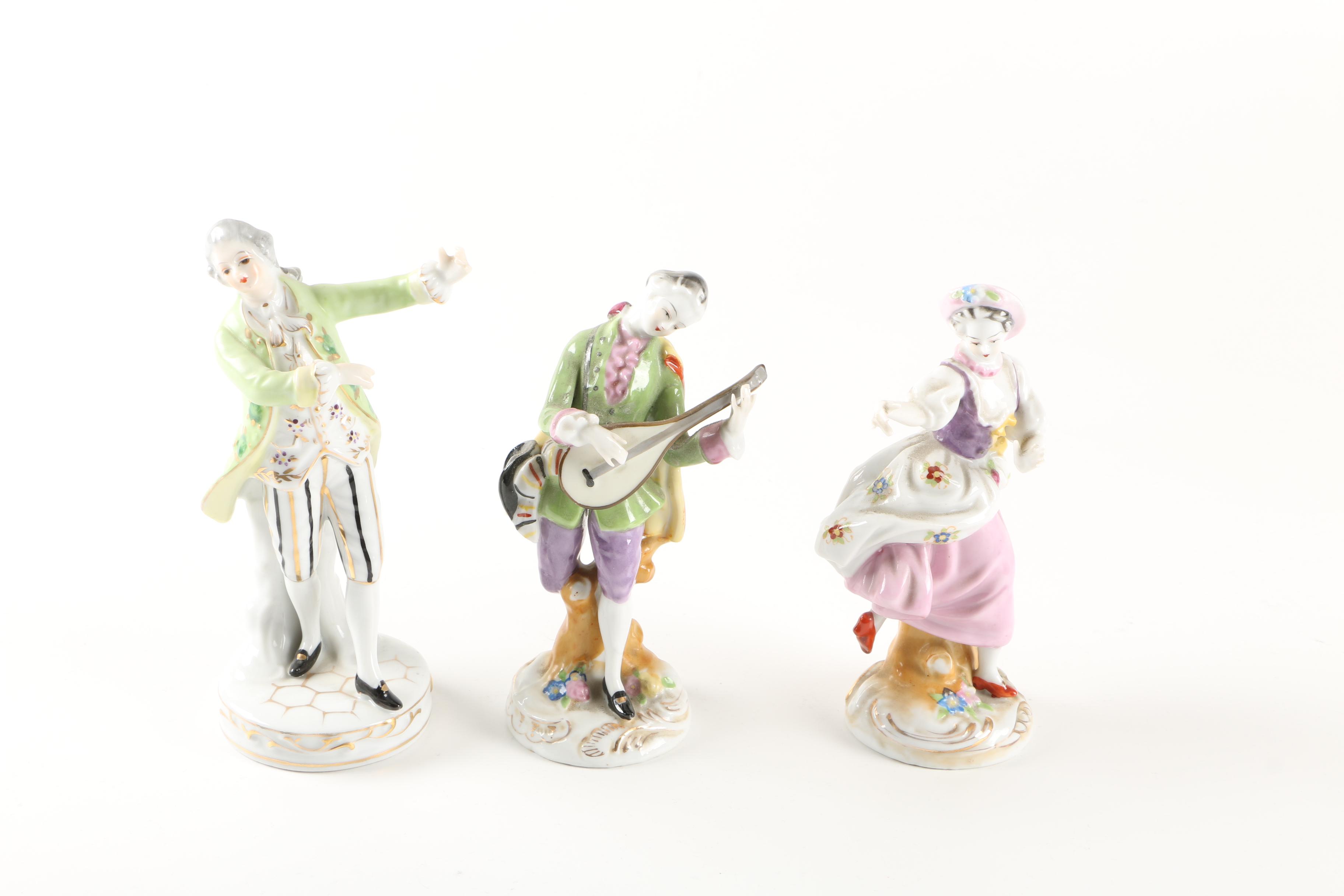 Vintage Colonial Inspired Ceramic Figurines Including Ucagco