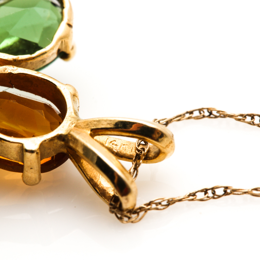 14K Yellow Gold Gemstone Flower Pendant Necklace