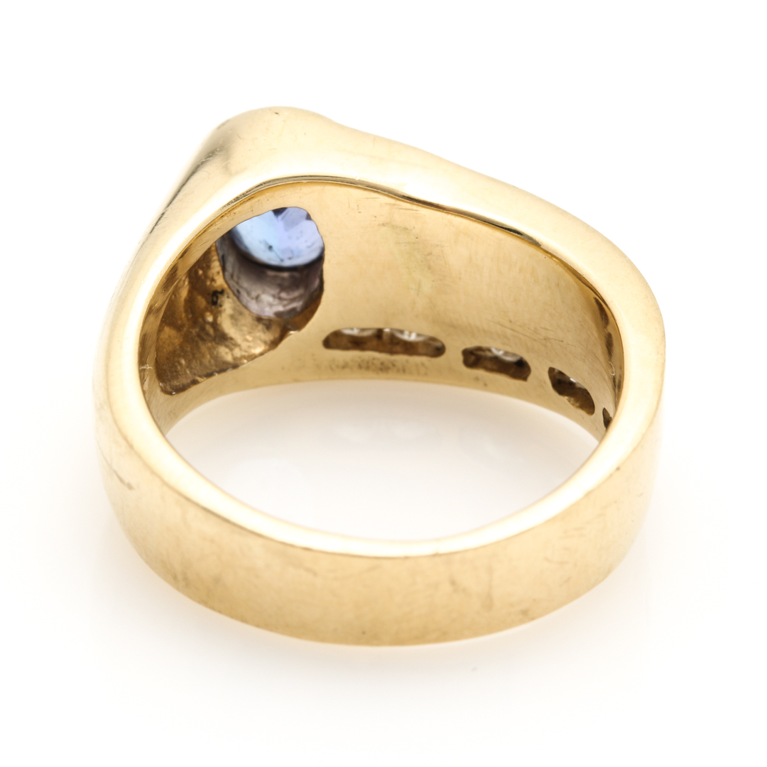14K Yellow Gold Tanzanite, Black Opal and Diamond Ring