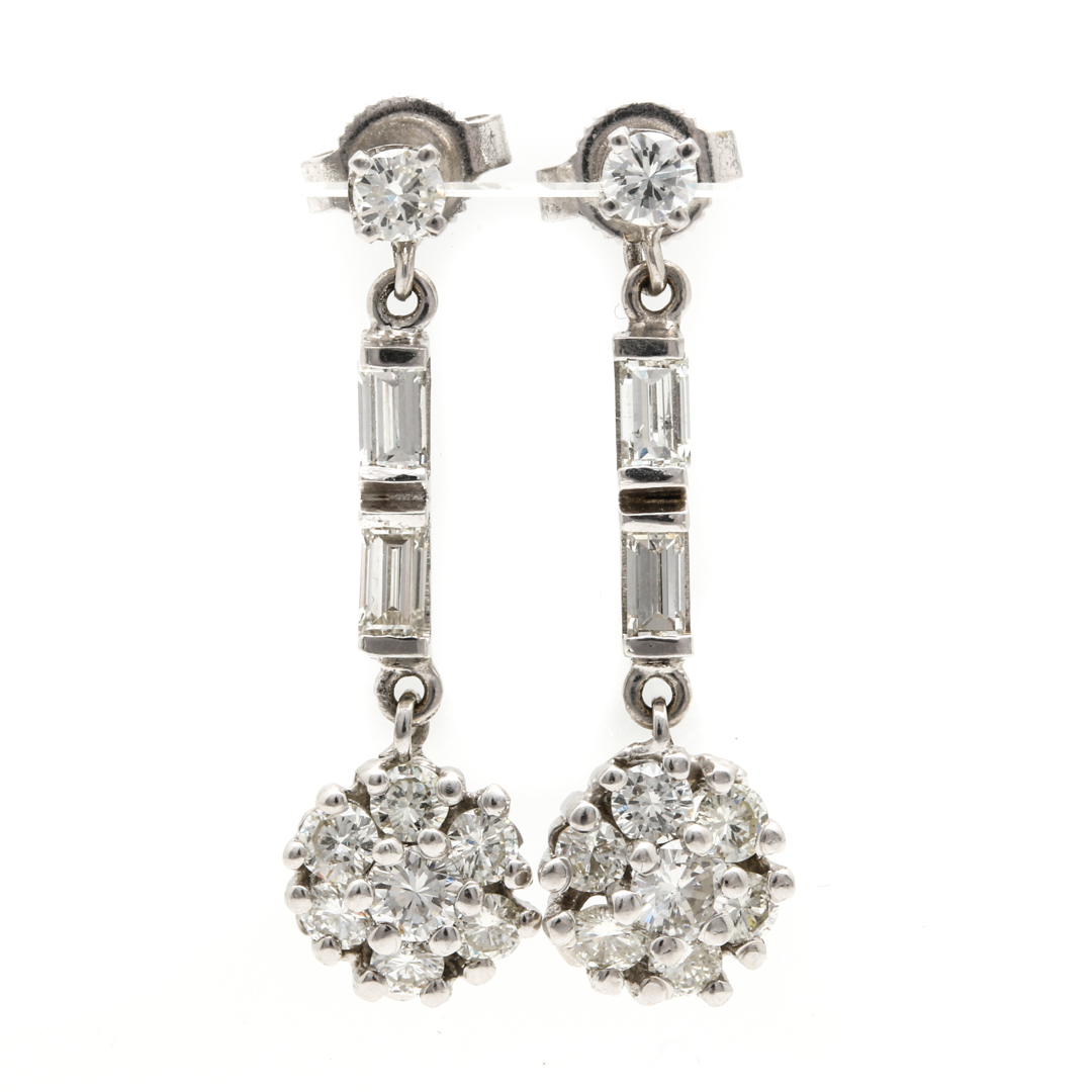 14K White Gold 2.06 CTW Diamond Dangle Earrings