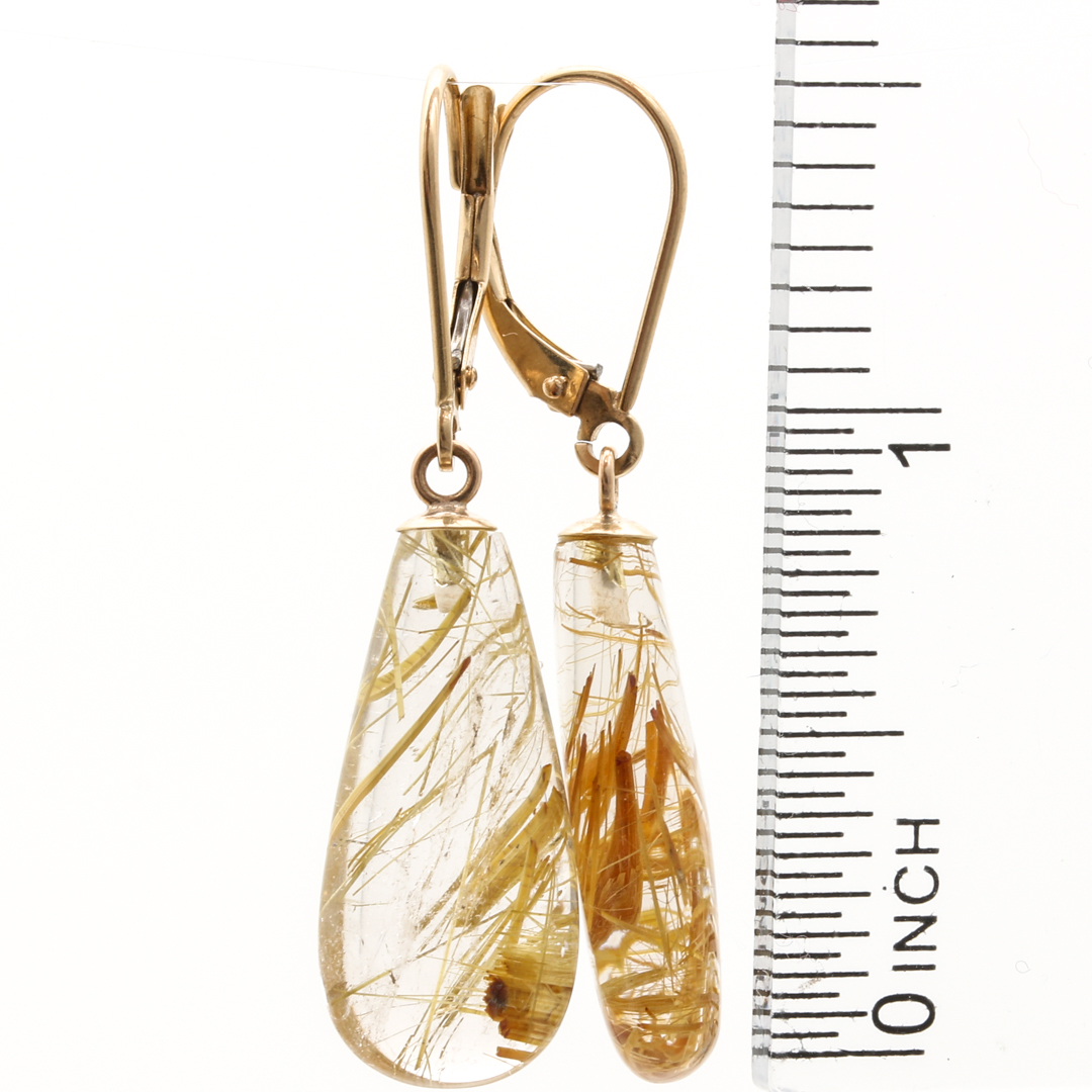 14K Yellow Gold Rutilated Quartz Dangle Earrings