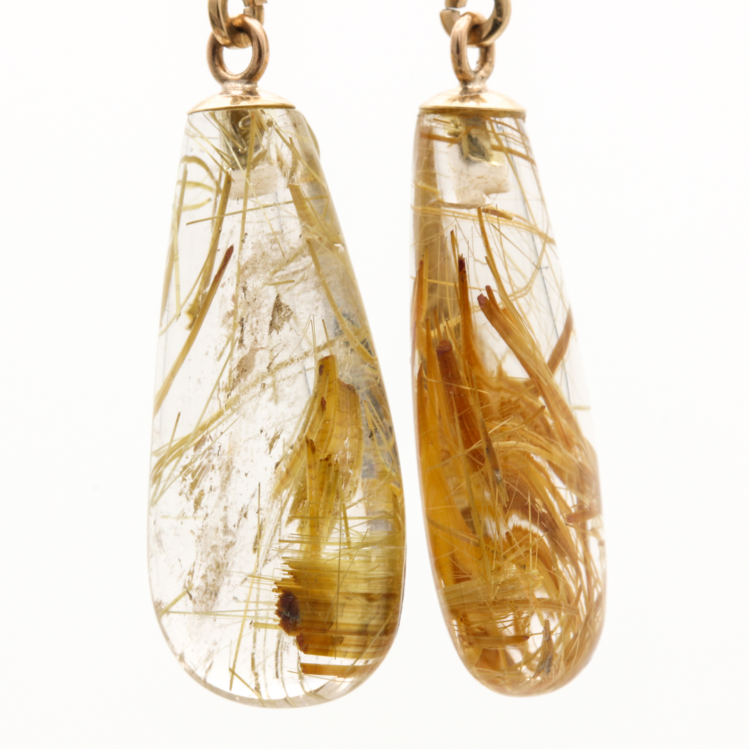 14K Yellow Gold Rutilated Quartz Dangle Earrings