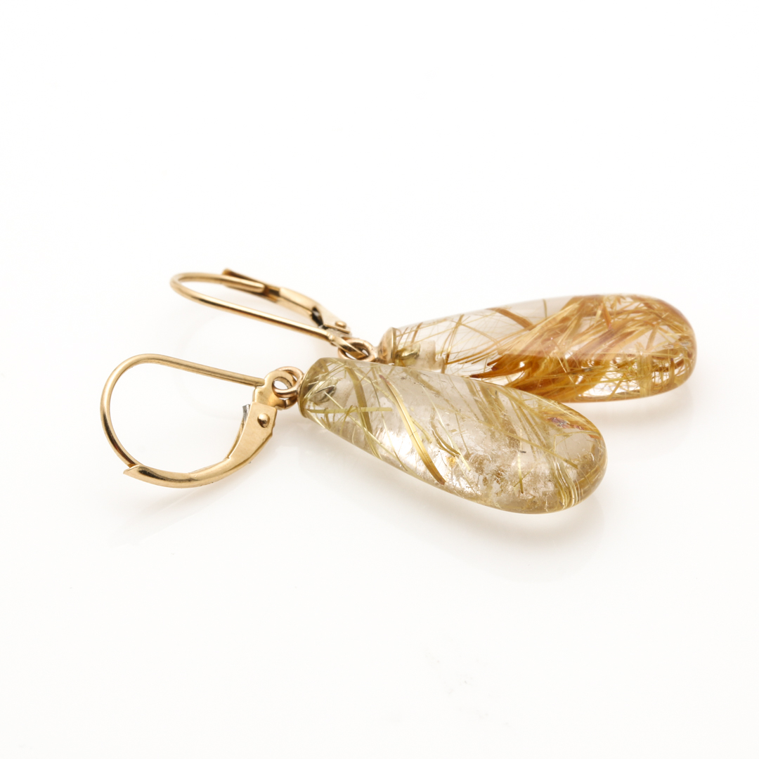 14K Yellow Gold Rutilated Quartz Dangle Earrings
