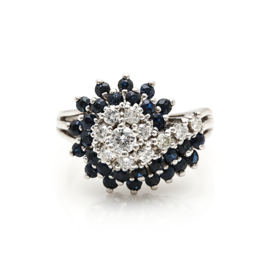 14K White Gold Sapphire and Diamond Ring