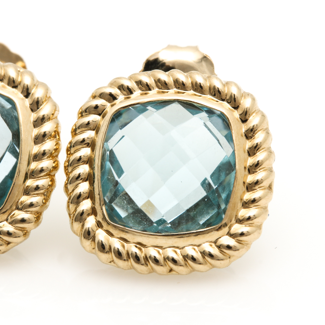14K Yellow Gold Blue Topaz Earrings