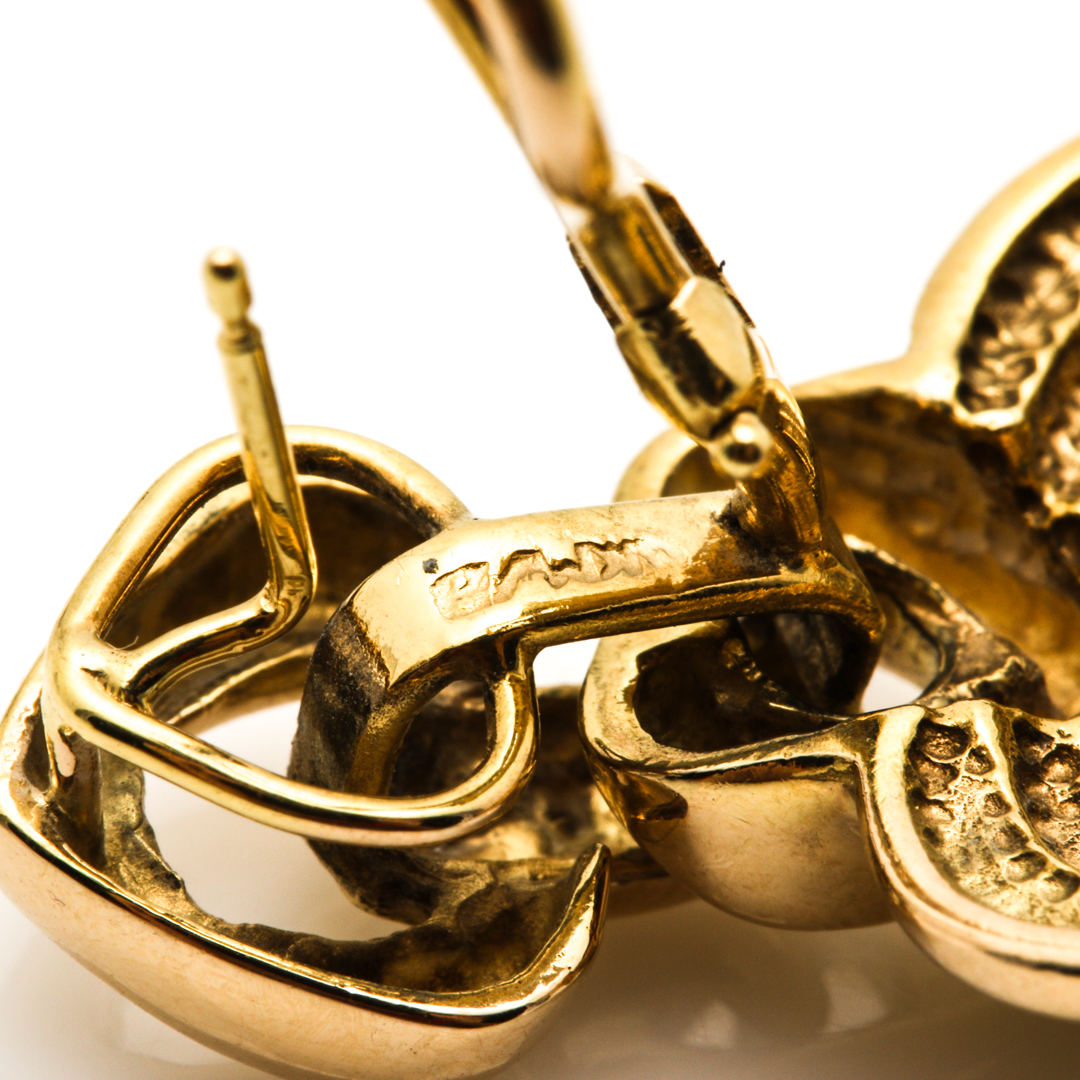 14K Yellow Gold Black Onyx and Diamond Heart Earrings