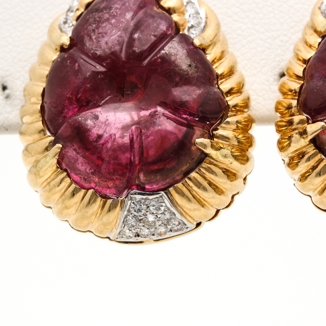 18K Yellow Gold Pink Tourmaline and 0.75 CTW Diamond Earrings