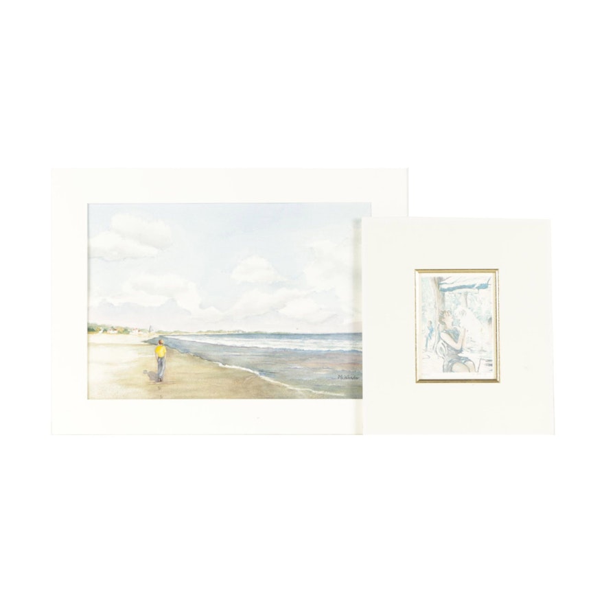 Limited Edition Lithograph with McWhirter Watercolor of Beach