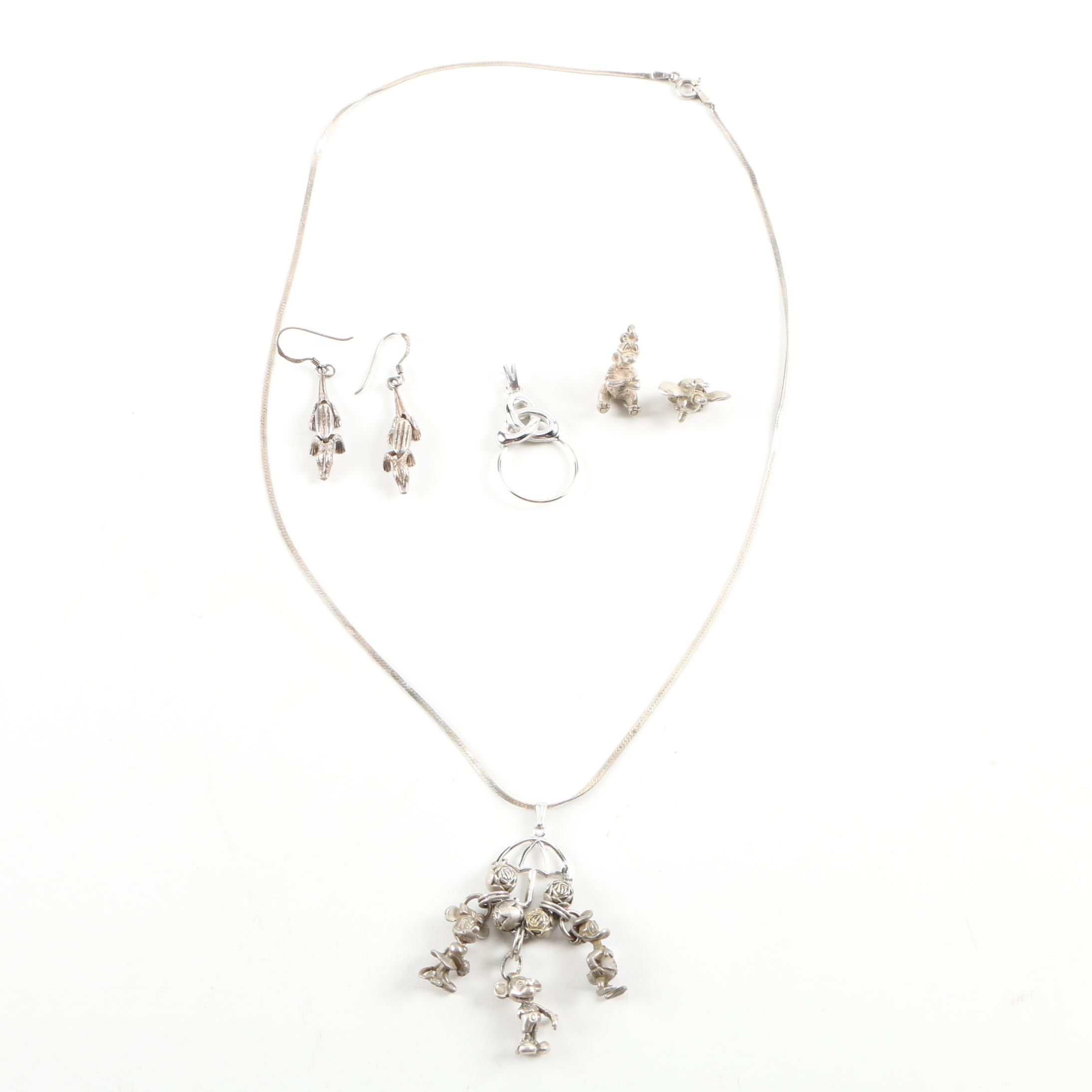 Assorted Sterling Silver Jewelry Including Disney Charms