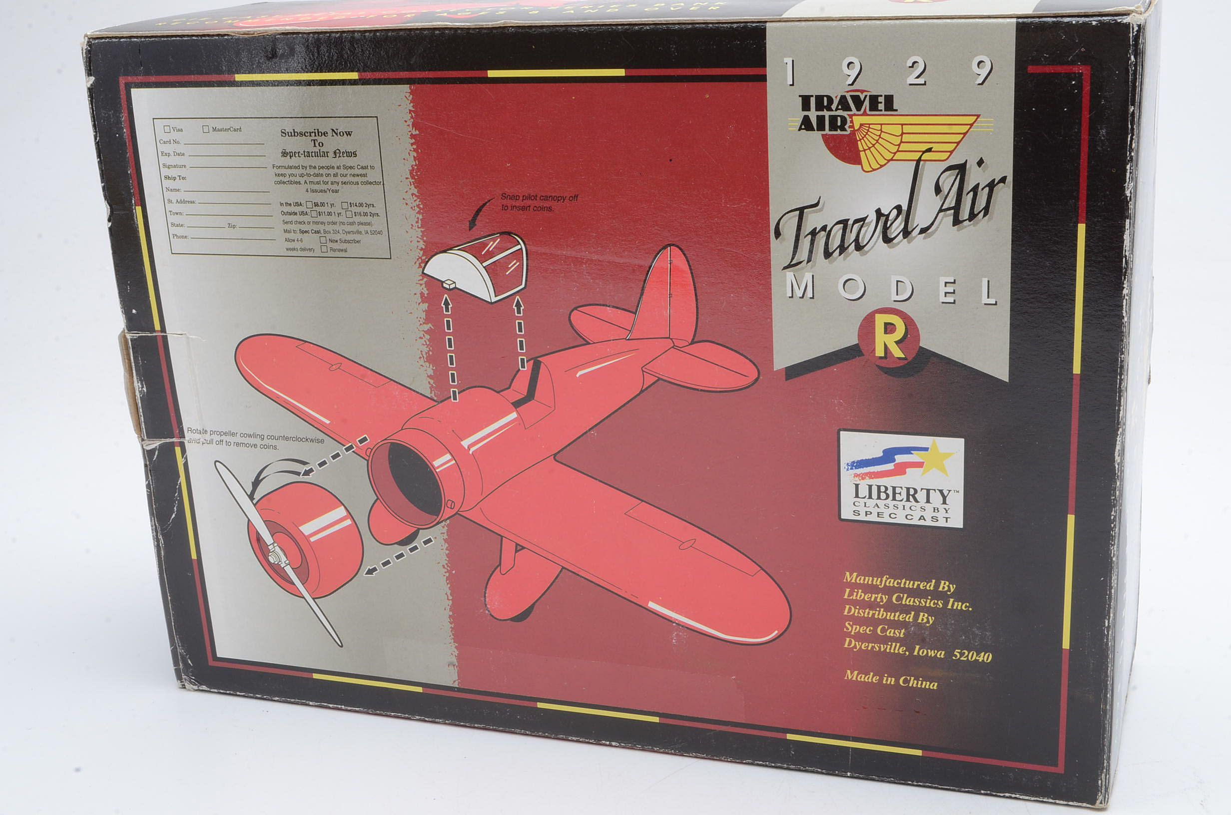 Spec Cast 1929 Travelair Model R Gilmour Oil Airplane Die Cast Coin Bank