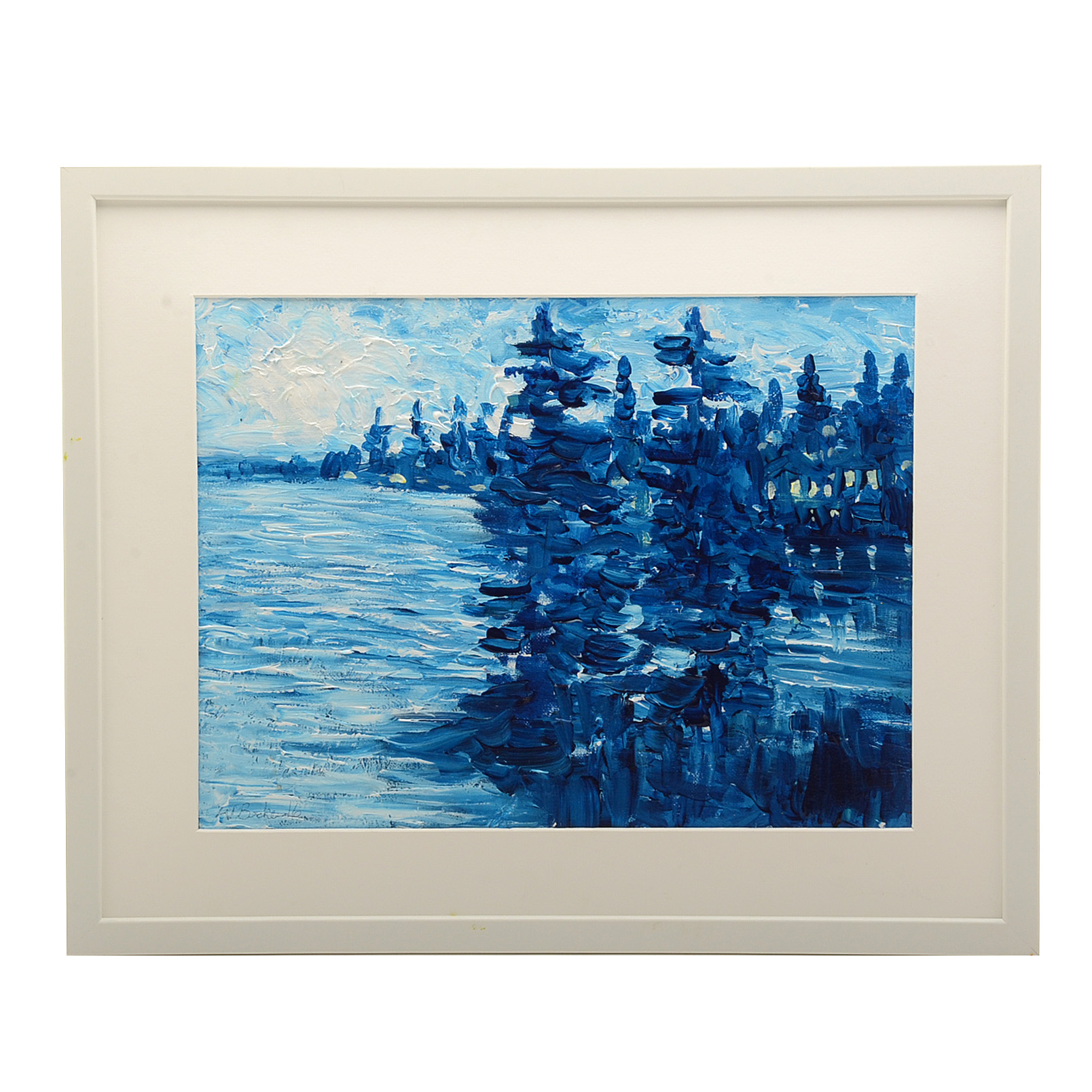 William Becker Original Acrylic Painting on Canvas Board "The Lake Rising Moon"