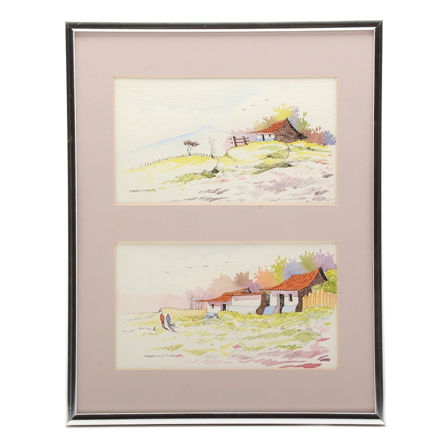 Roberto Diaz Signed Watercolor Diptych