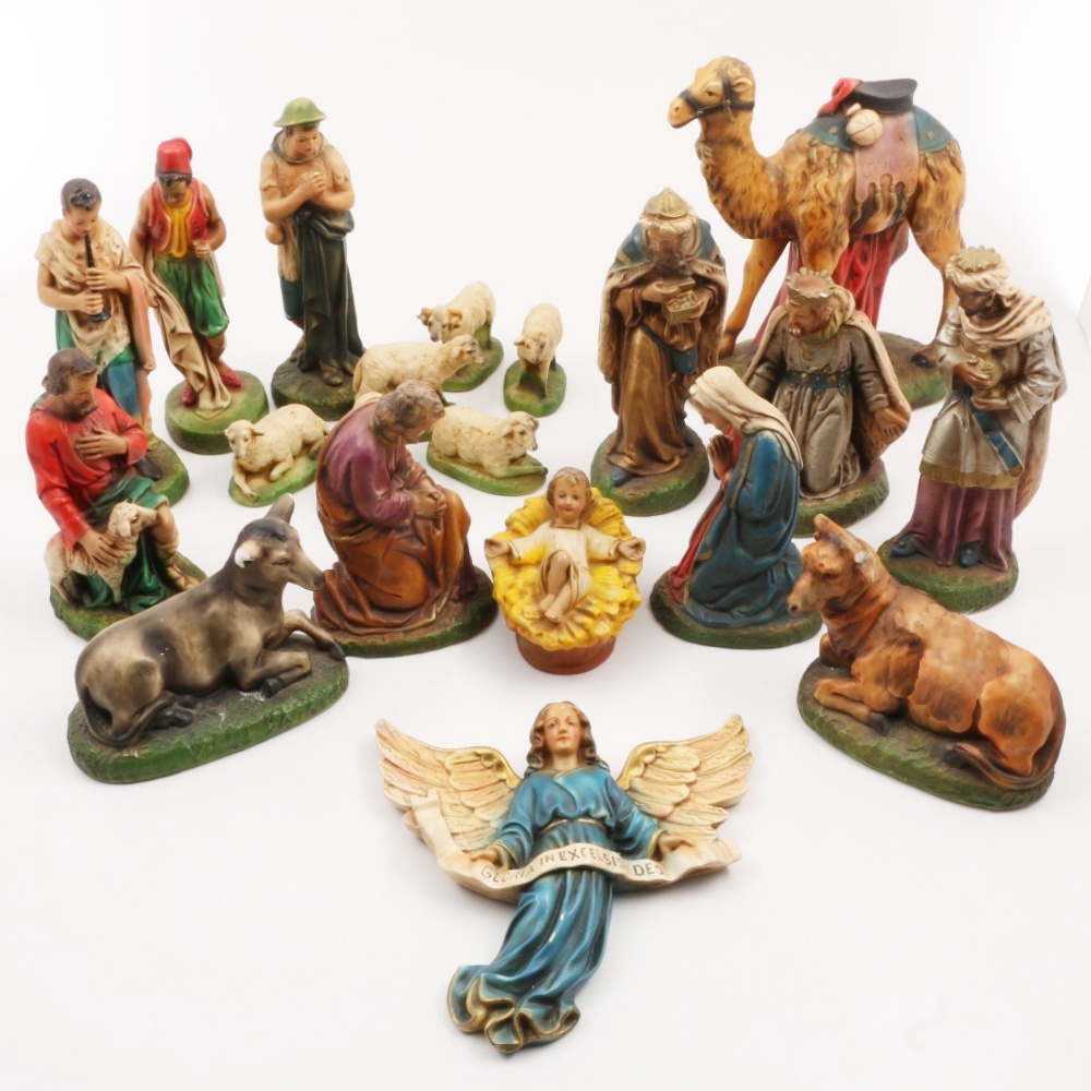 Large Size Vintage Nativity Chalk Ware Figures