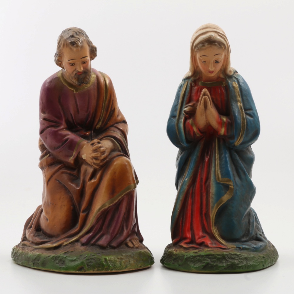 Large Size Vintage Nativity Chalk Ware Figures