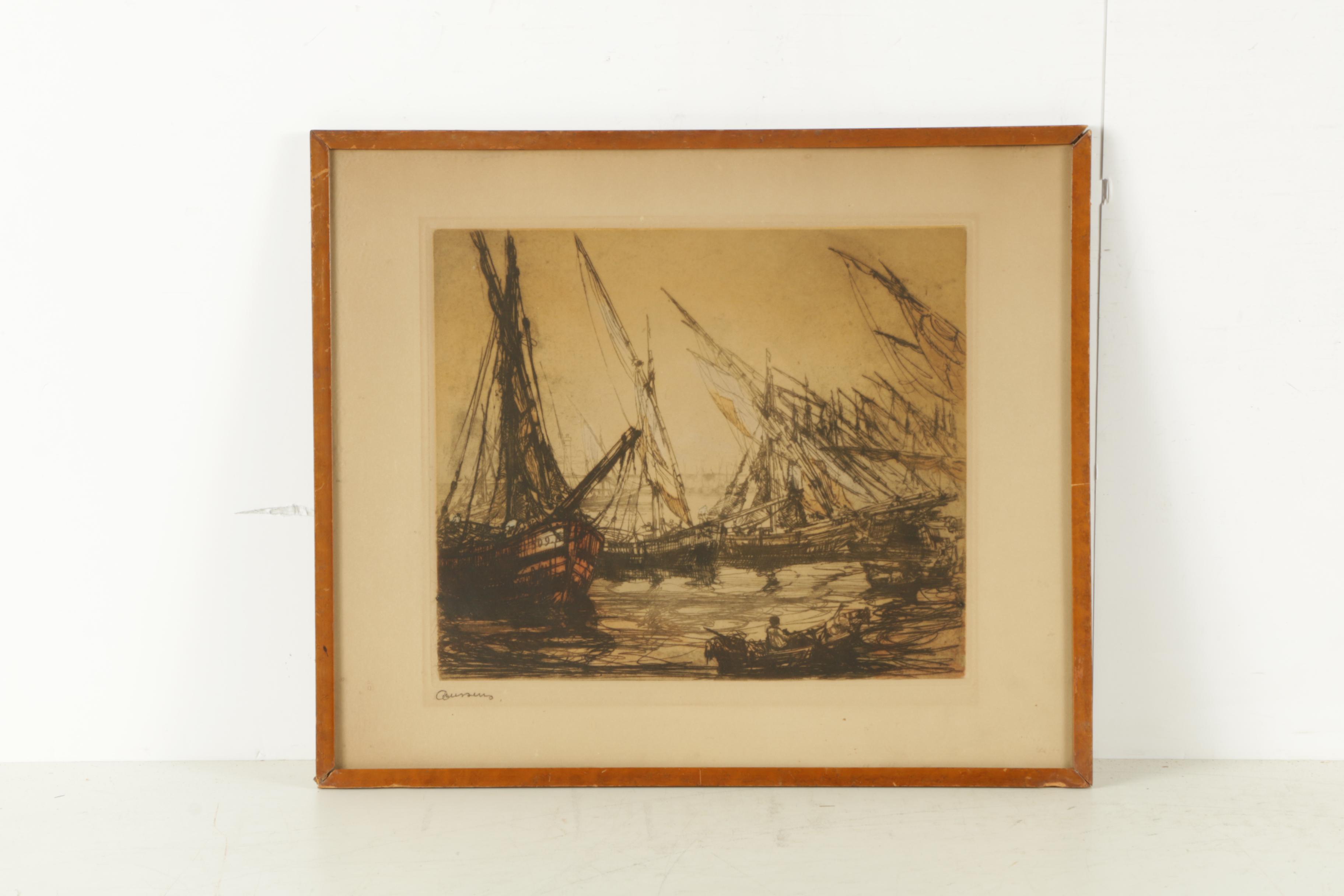 Drypoint Etching of Ships and Rowe Langston Ink Drawing