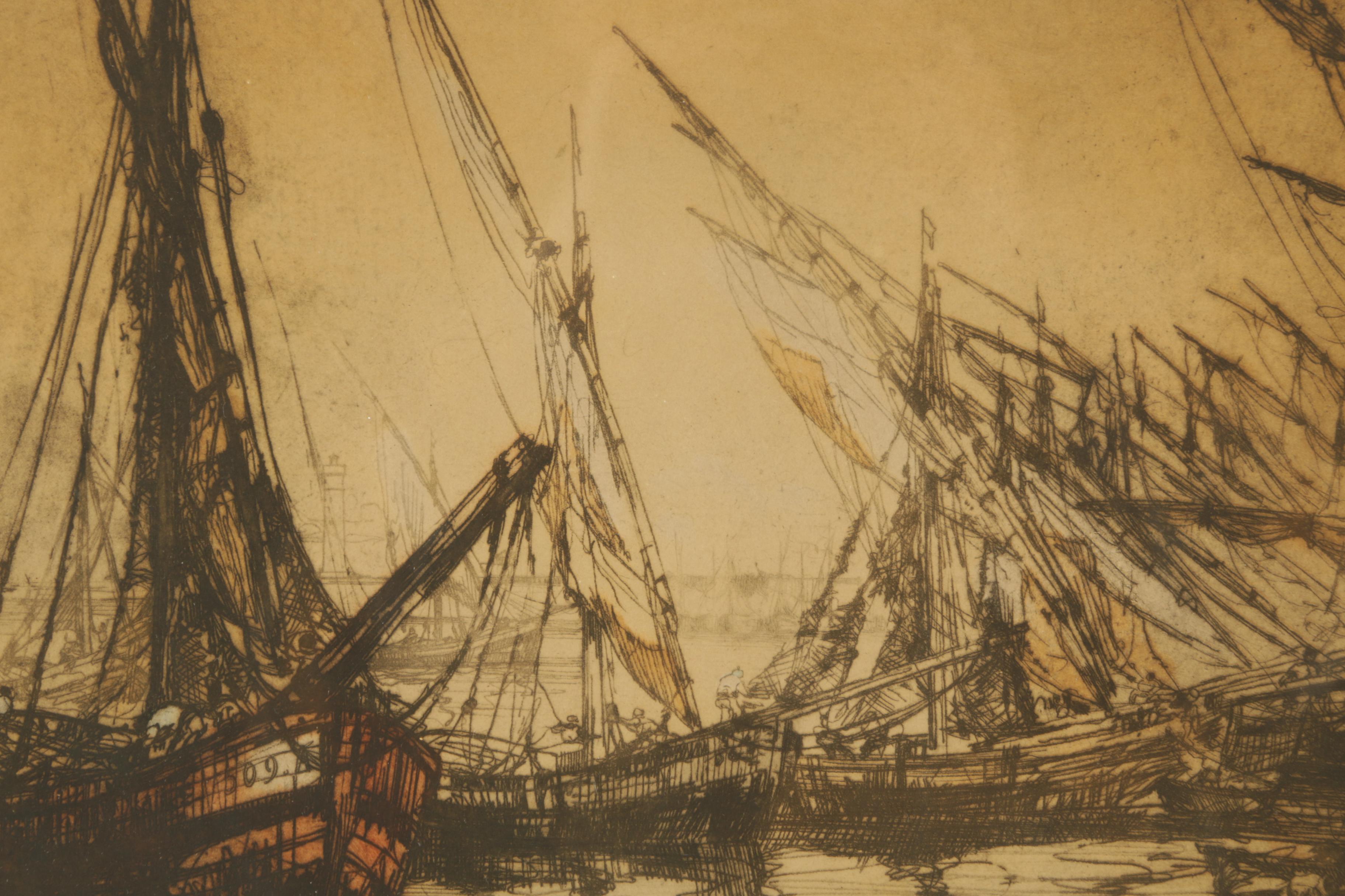 Drypoint Etching of Ships and Rowe Langston Ink Drawing