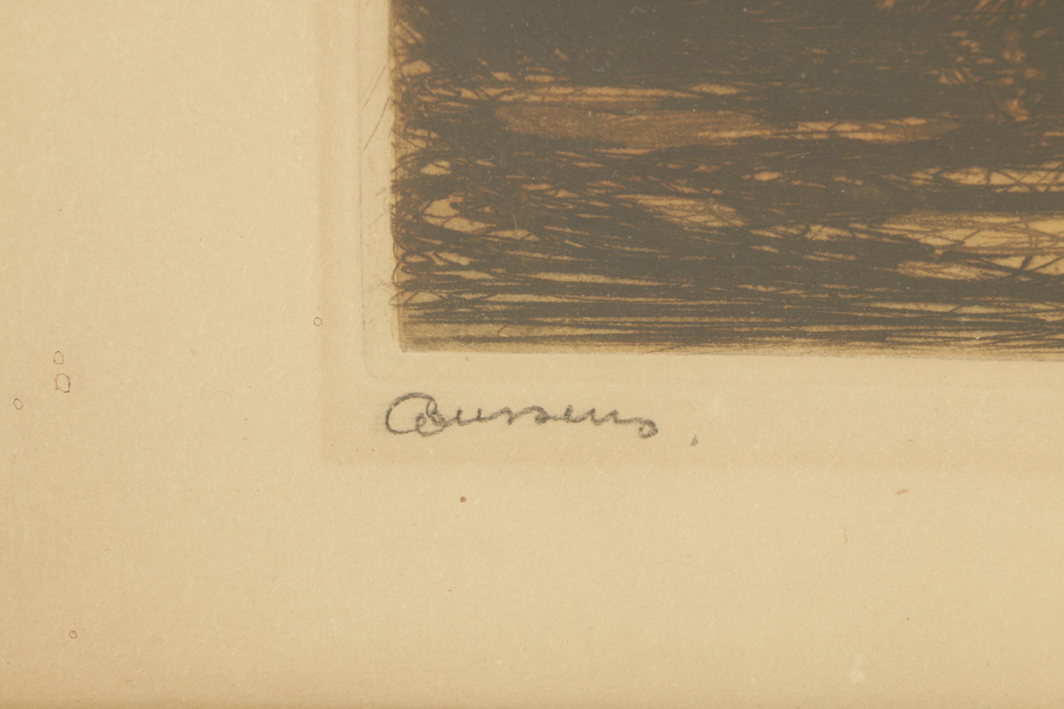 Drypoint Etching of Ships and Rowe Langston Ink Drawing