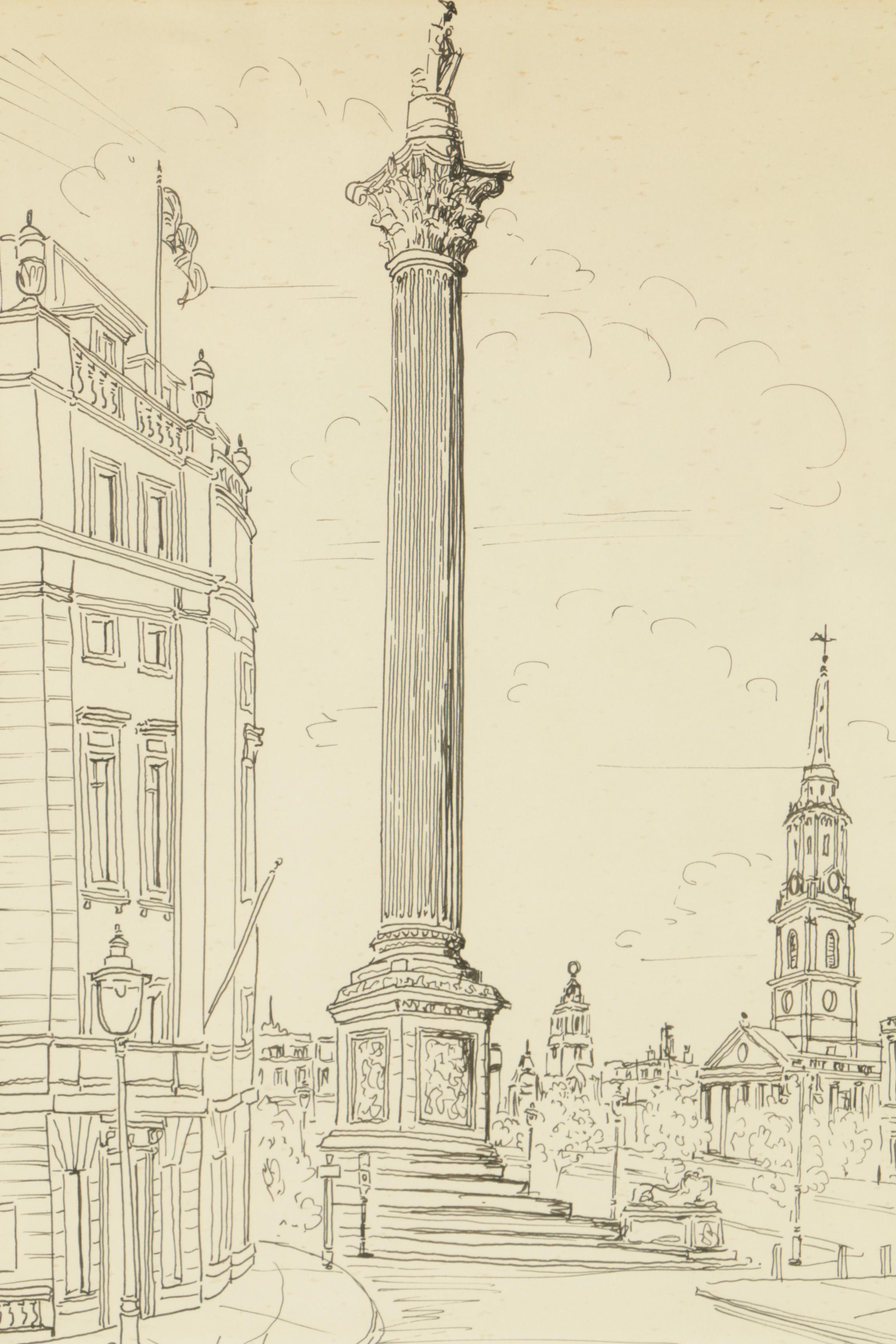 Drypoint Etching of Ships and Rowe Langston Ink Drawing