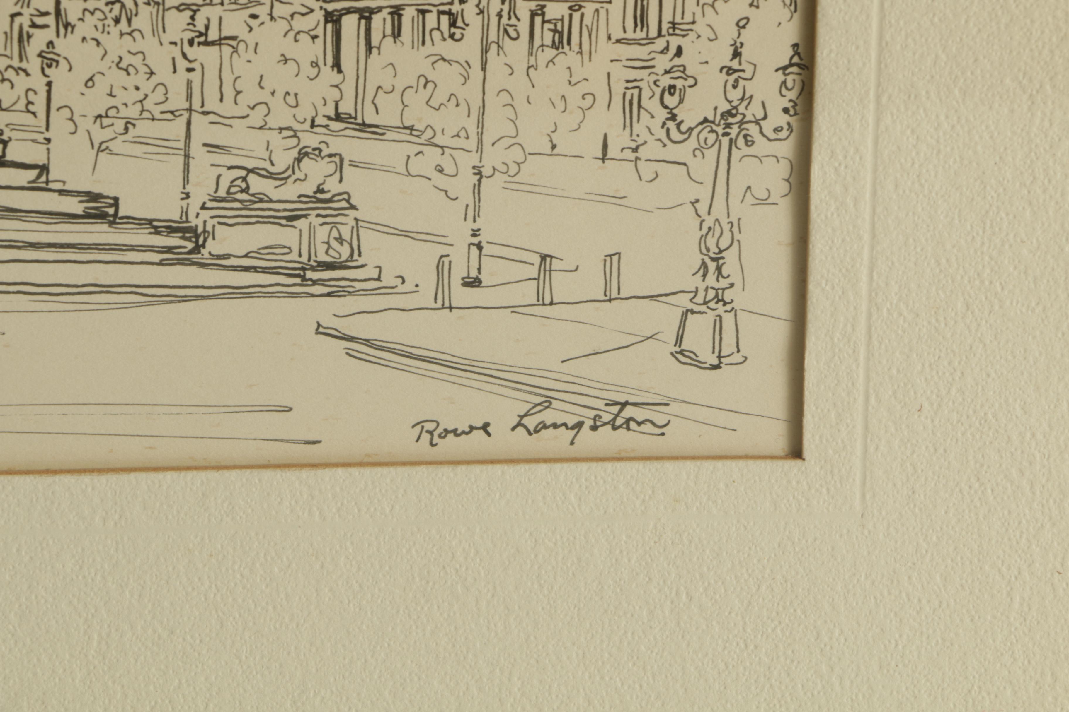 Drypoint Etching of Ships and Rowe Langston Ink Drawing