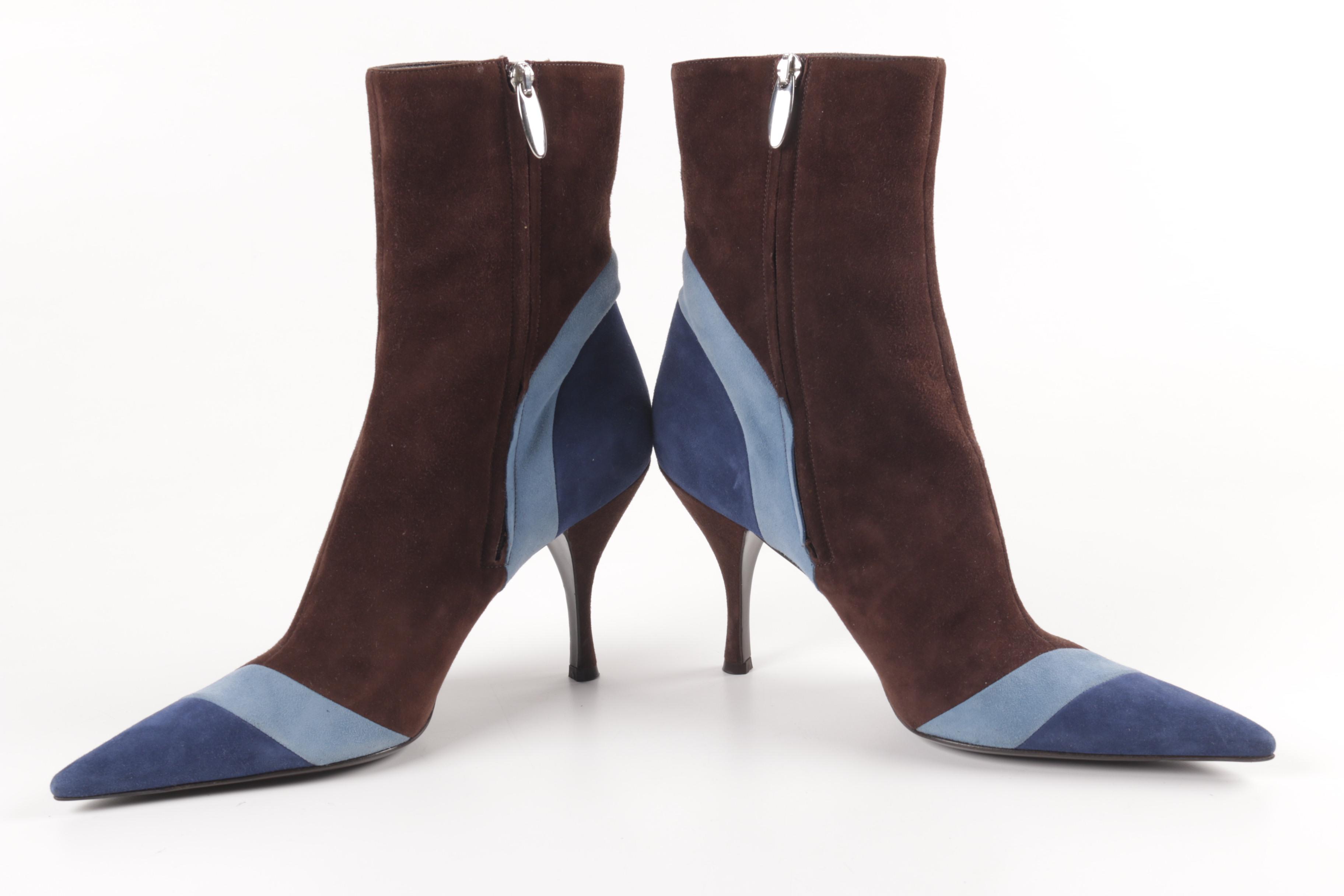 Sergio Rossi Suede Pointed Toe Ankle Boots