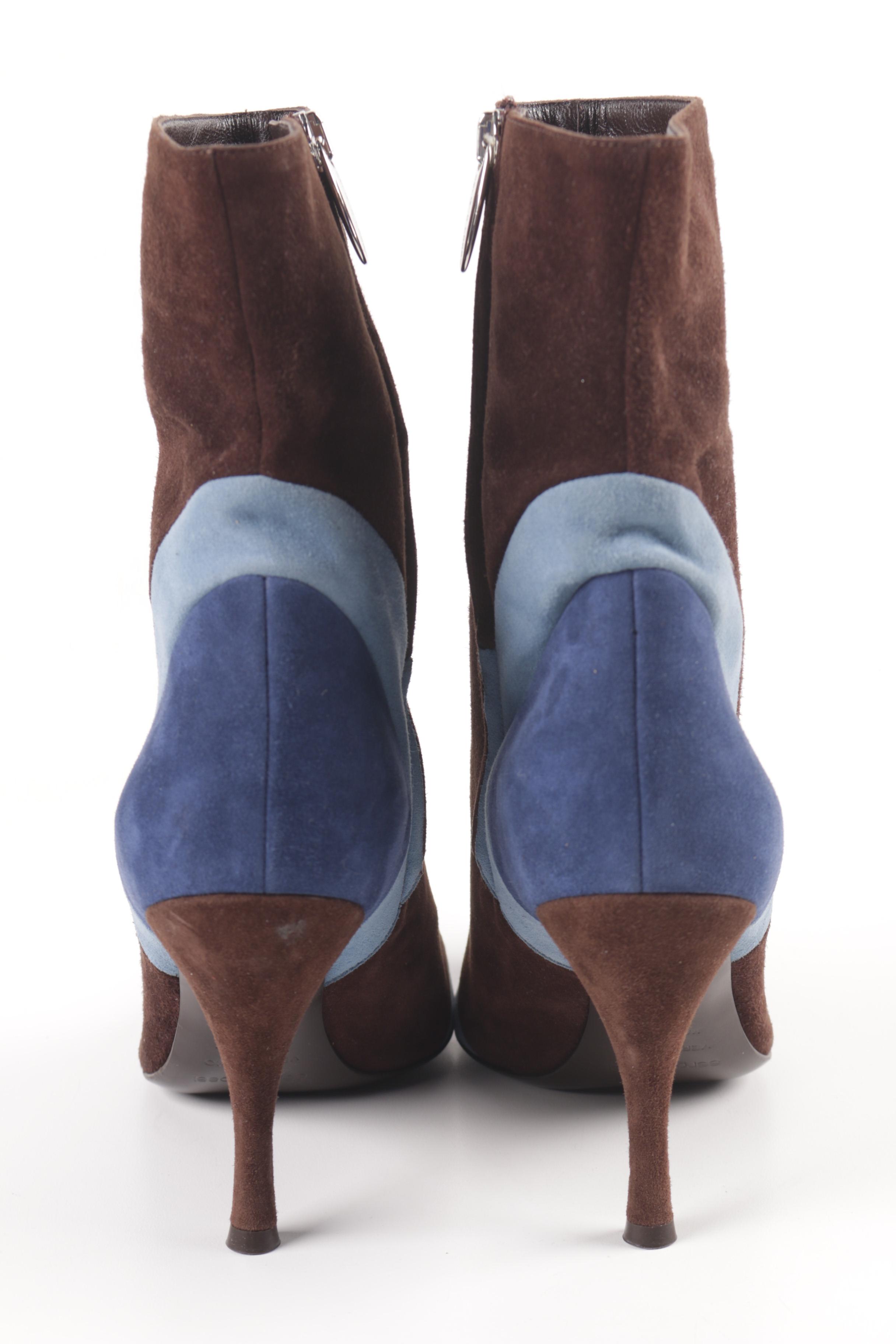 Sergio Rossi Suede Pointed Toe Ankle Boots