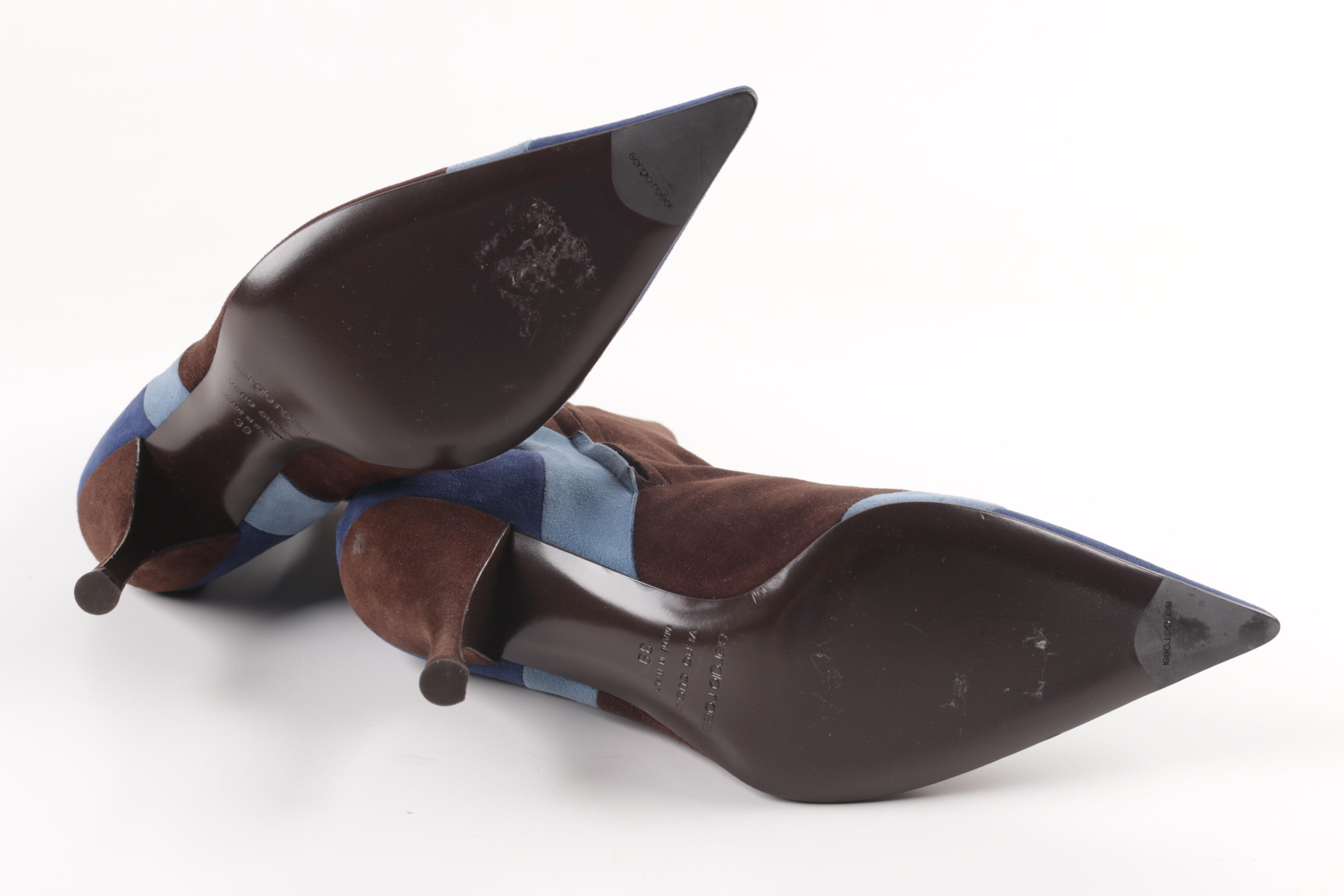 Sergio Rossi Suede Pointed Toe Ankle Boots