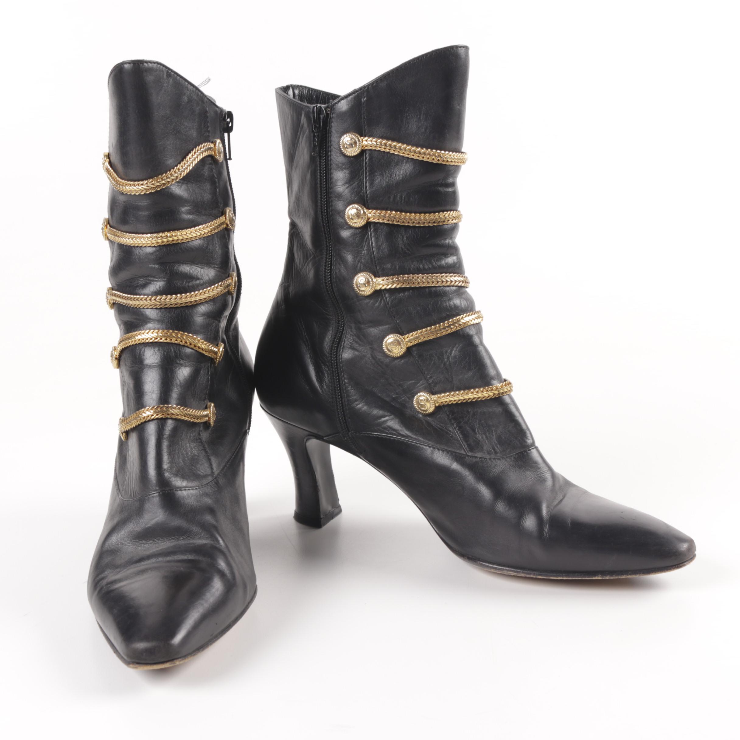Vintage Sergio Rossi Black Leather High Heel Boots