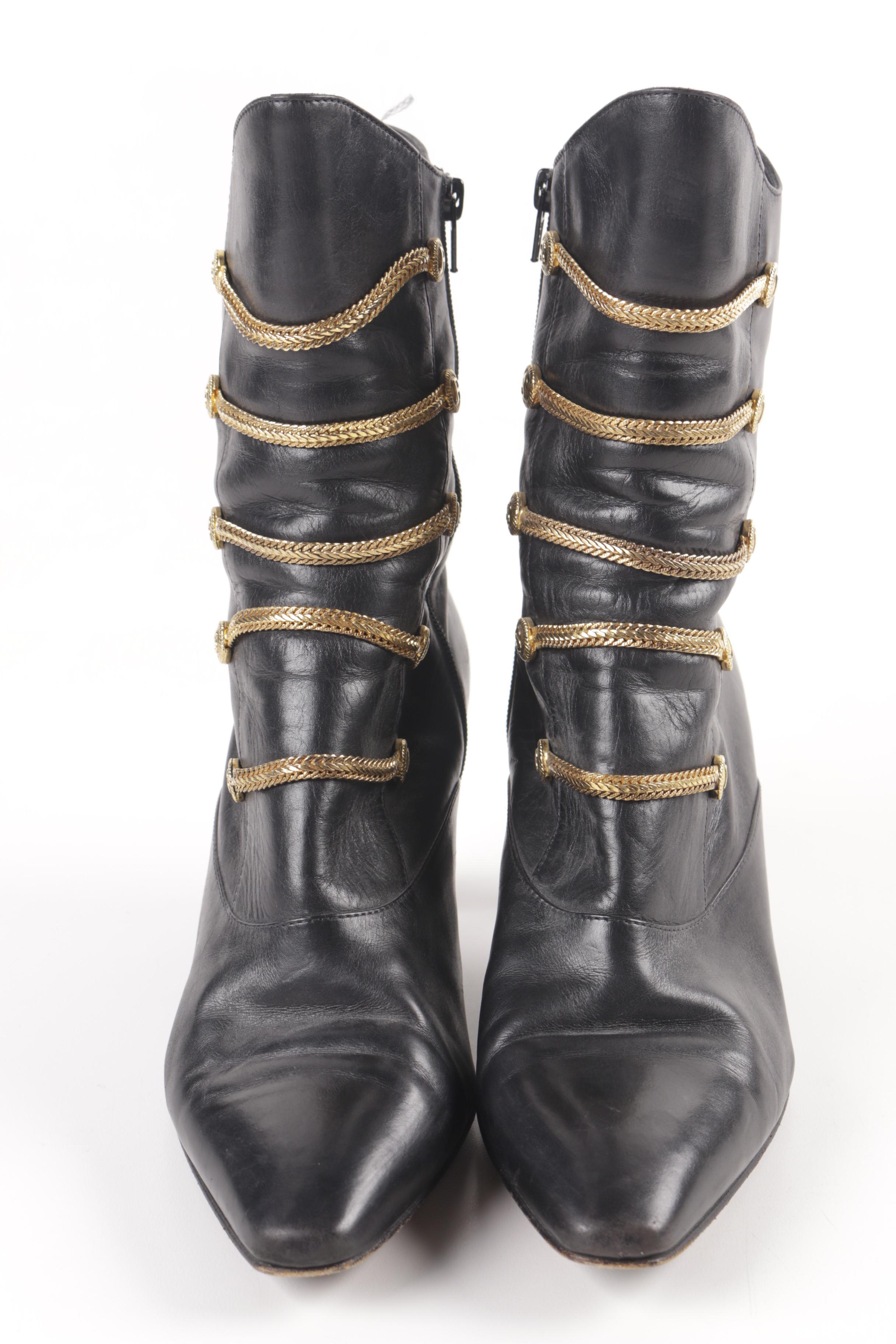 Vintage Sergio Rossi Black Leather High Heel Boots