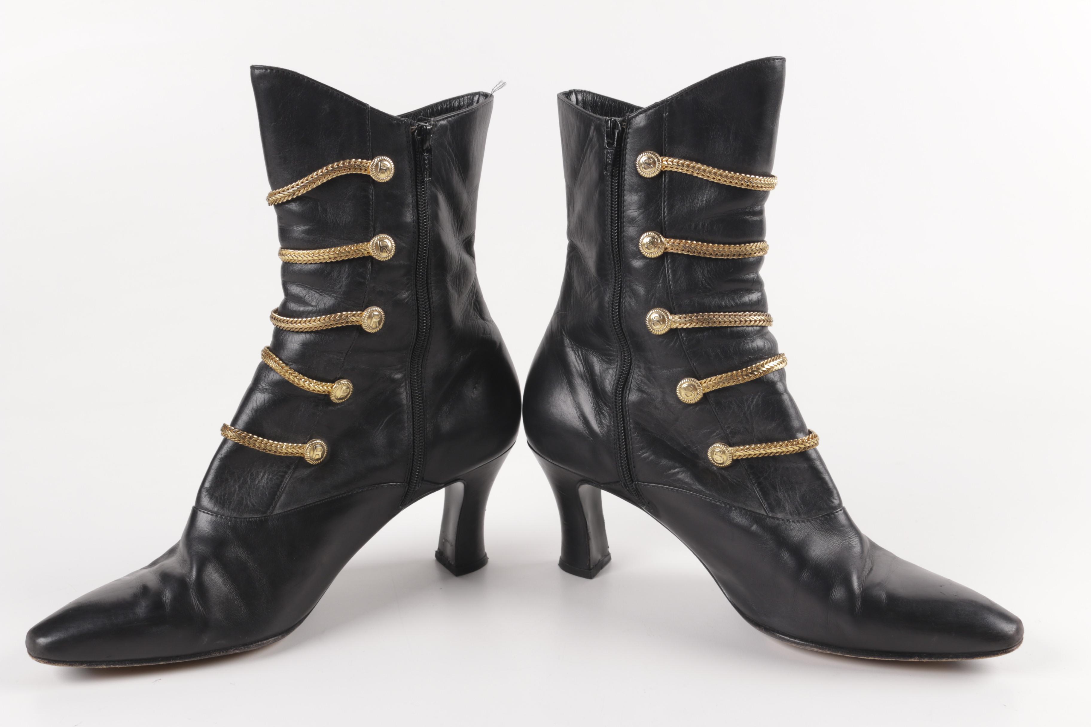 Vintage Sergio Rossi Black Leather High Heel Boots
