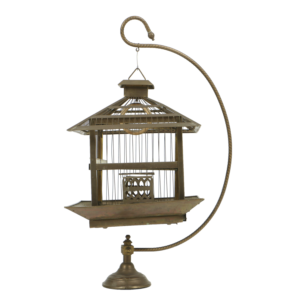 Early 20th Century Mission Brass Birdcage by Hendryx with O.L. & Co. Stand