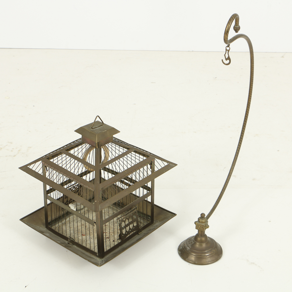 Early 20th Century Mission Brass Birdcage by Hendryx with O.L. & Co. Stand