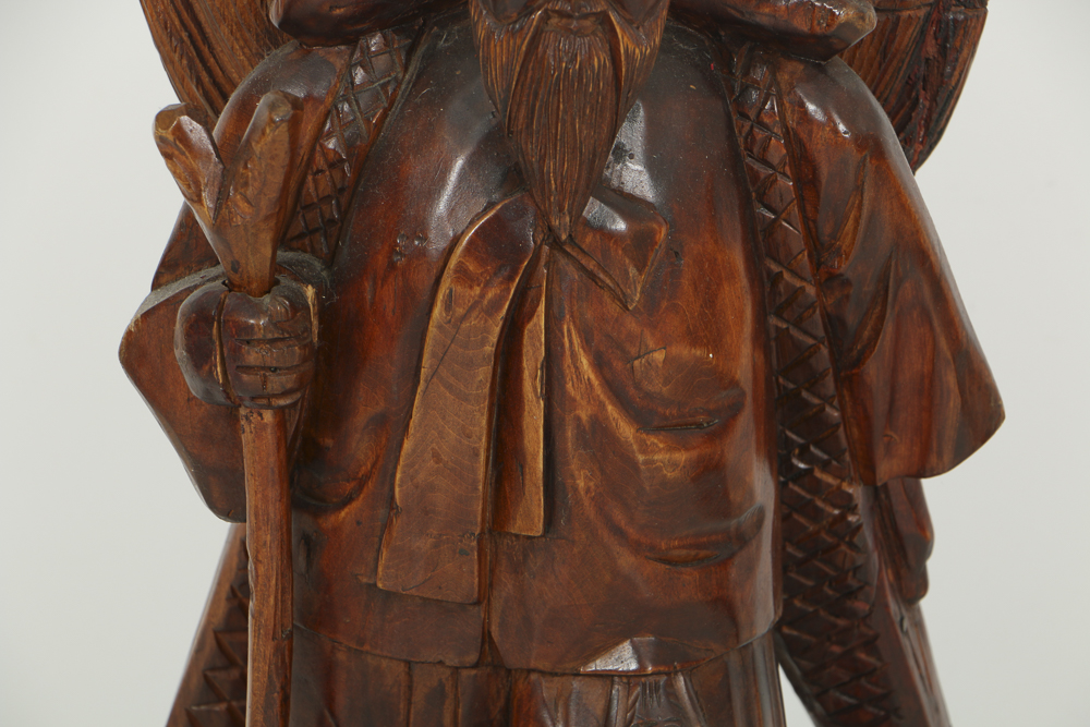 Asian Style Figural Wood Carvings of Basket Carriers