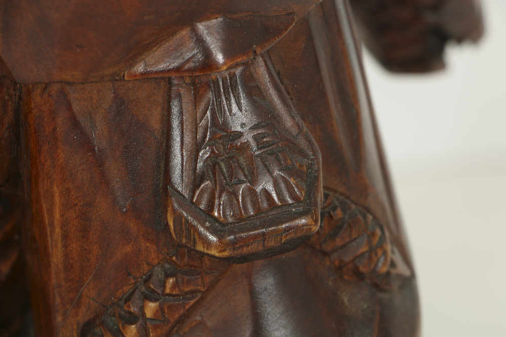 Asian Style Figural Wood Carvings of Basket Carriers