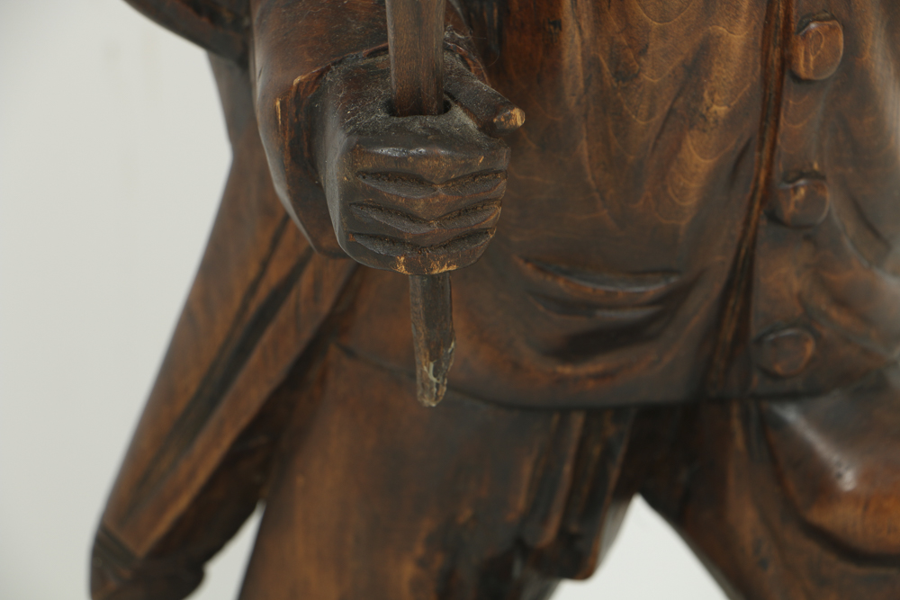 Asian Style Figural Wood Carvings of Basket Carriers