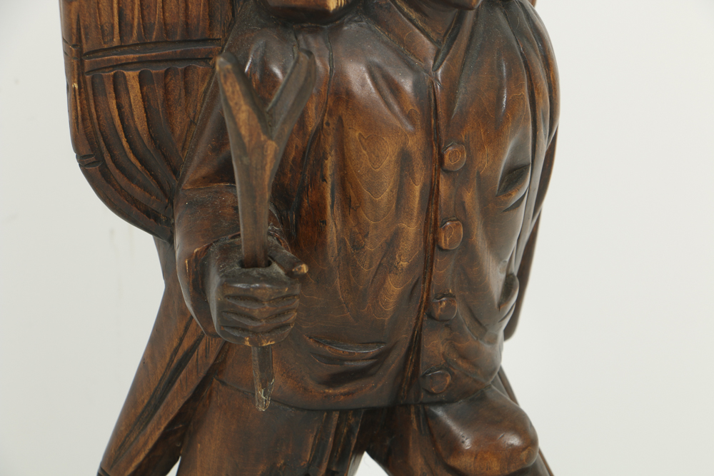 Asian Style Figural Wood Carvings of Basket Carriers