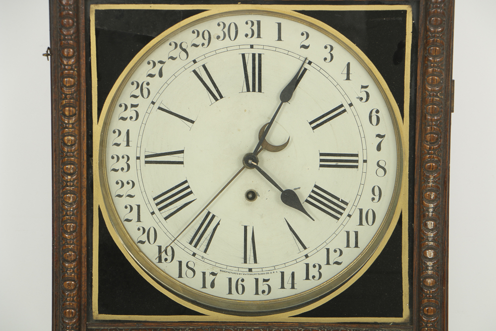 Antique "Crane" Regulator Wall Clock with Calendar Dial by Waterbury Clock Co.