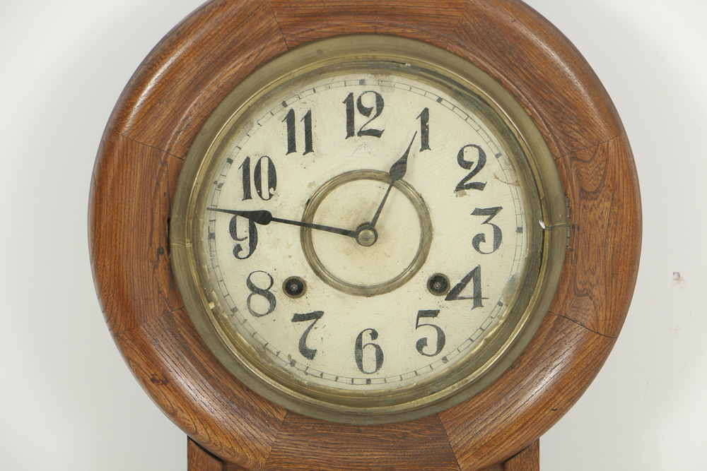 Antique Regulator Oak Wall Clock, Circa Late 19th to Early 20th Century