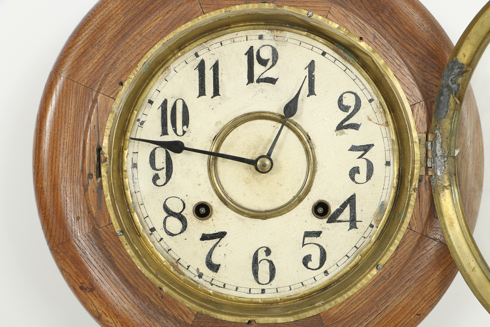 Antique Regulator Oak Wall Clock, Circa Late 19th to Early 20th Century