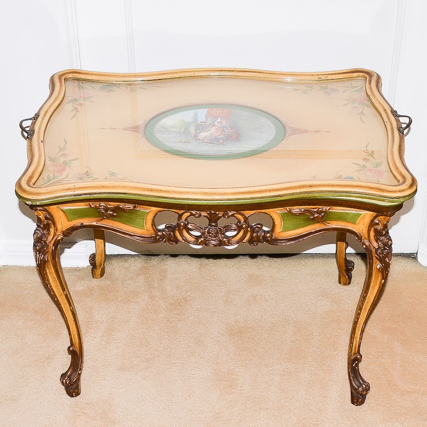 Vintage Hand-Painted Rococo Style Serving Side Table
