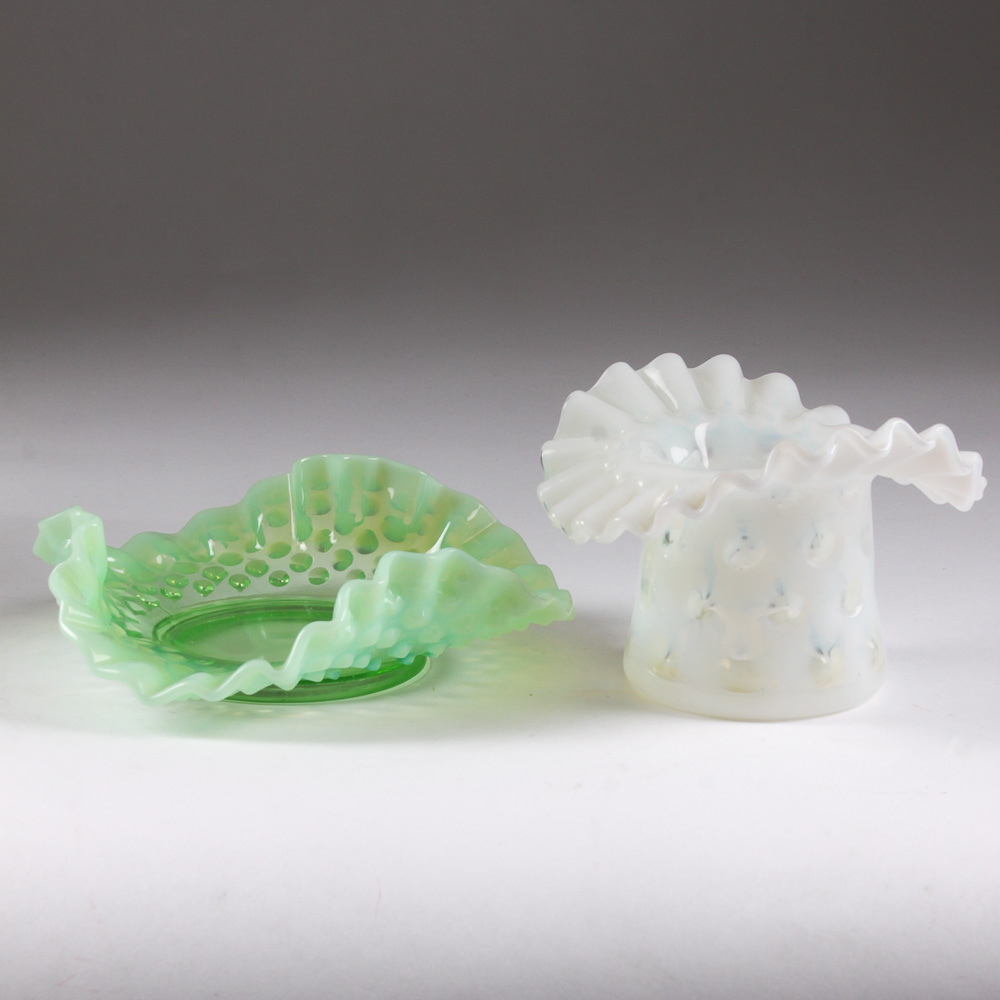 Vintage Glass Decor Including Fenton "Hobnail Green"