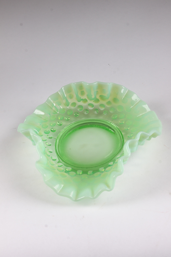 Vintage Glass Decor Including Fenton "Hobnail Green"