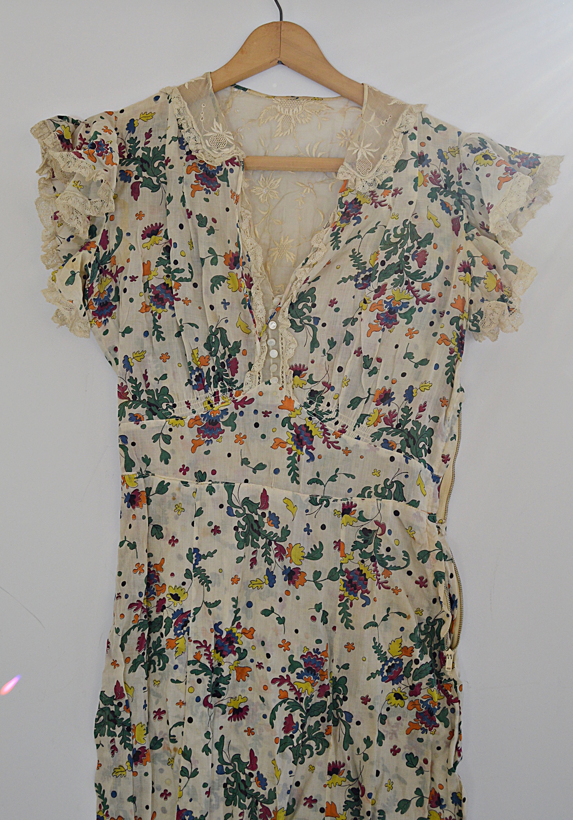 1930s Floral Patterned Cotton Dress