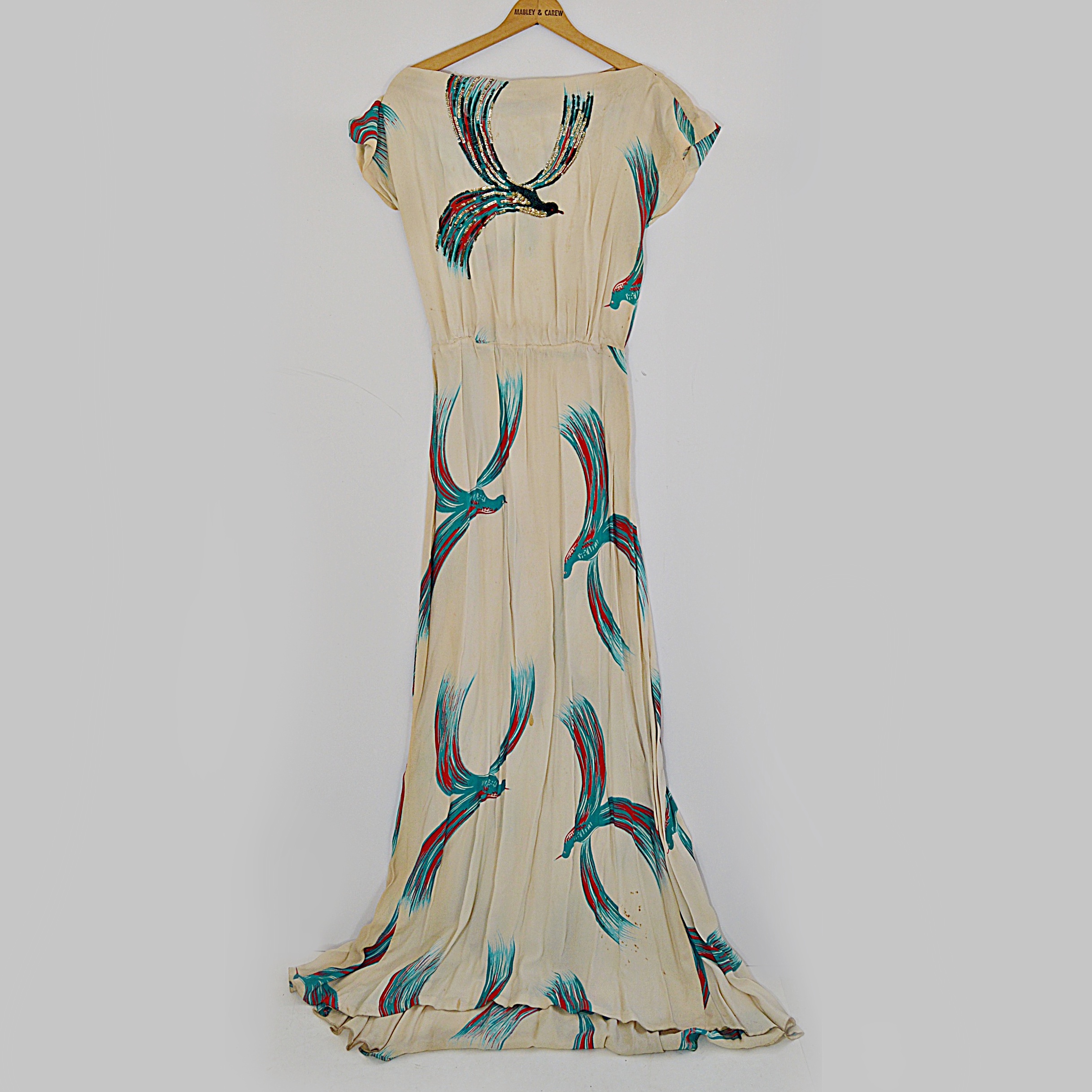Vintage Crepe Dress with Birds of Paradise