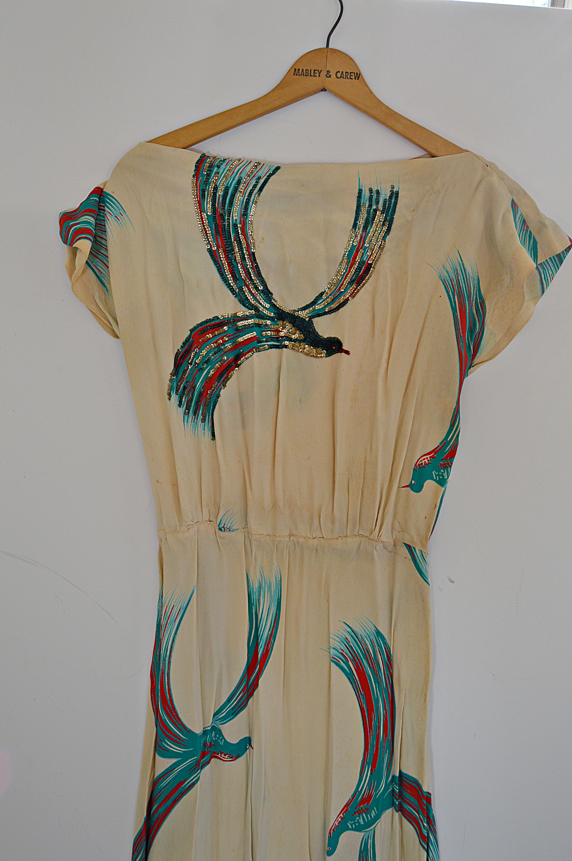 Vintage Crepe Dress with Birds of Paradise