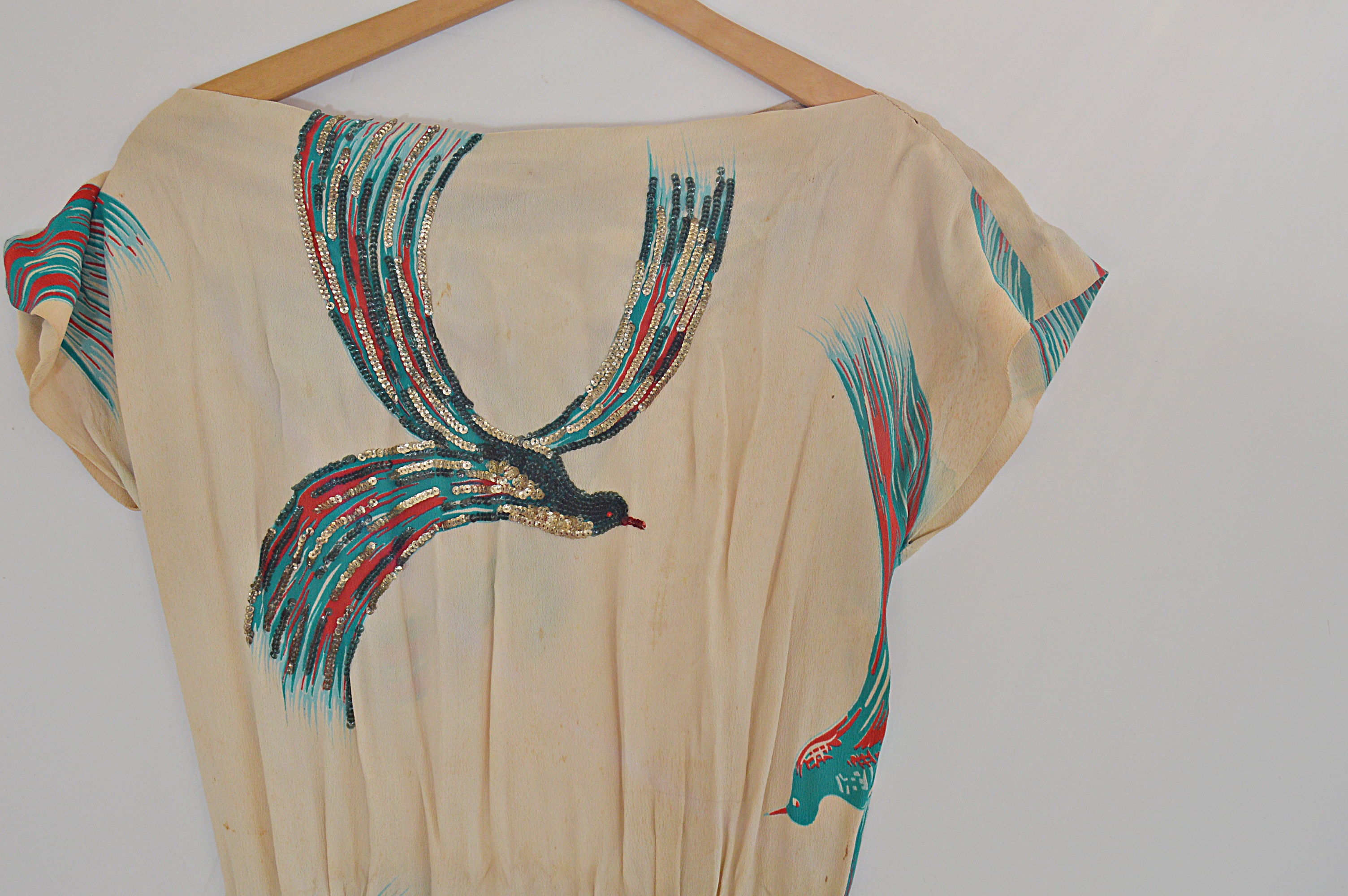 Vintage Crepe Dress with Birds of Paradise