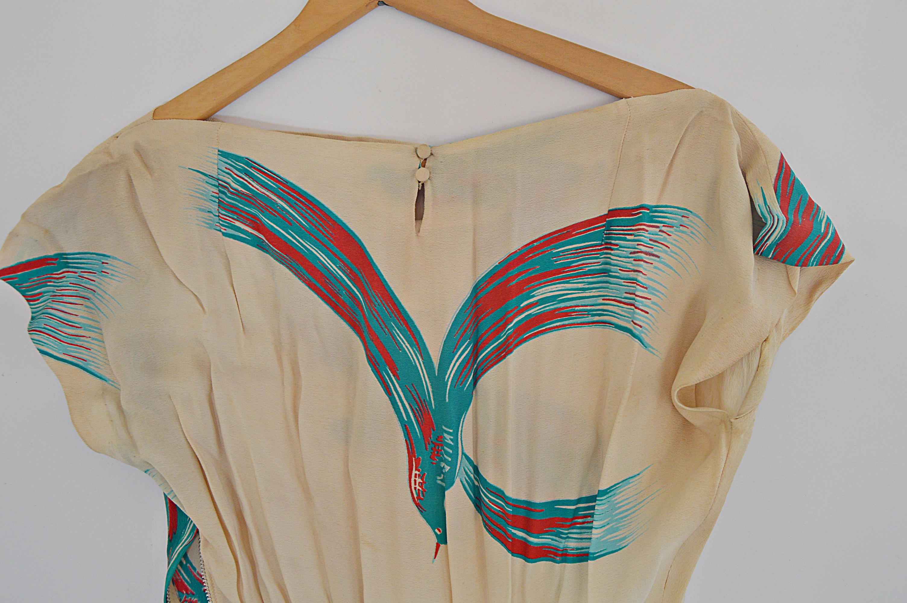 Vintage Crepe Dress with Birds of Paradise